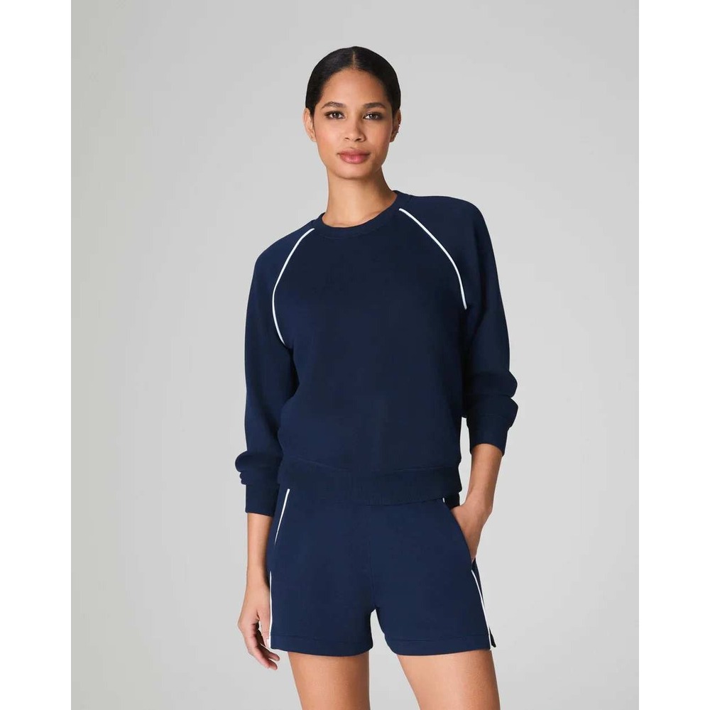SPANX AirEssentials Pique Crewneck Top Navy Blue White Piping Womens Size 1X